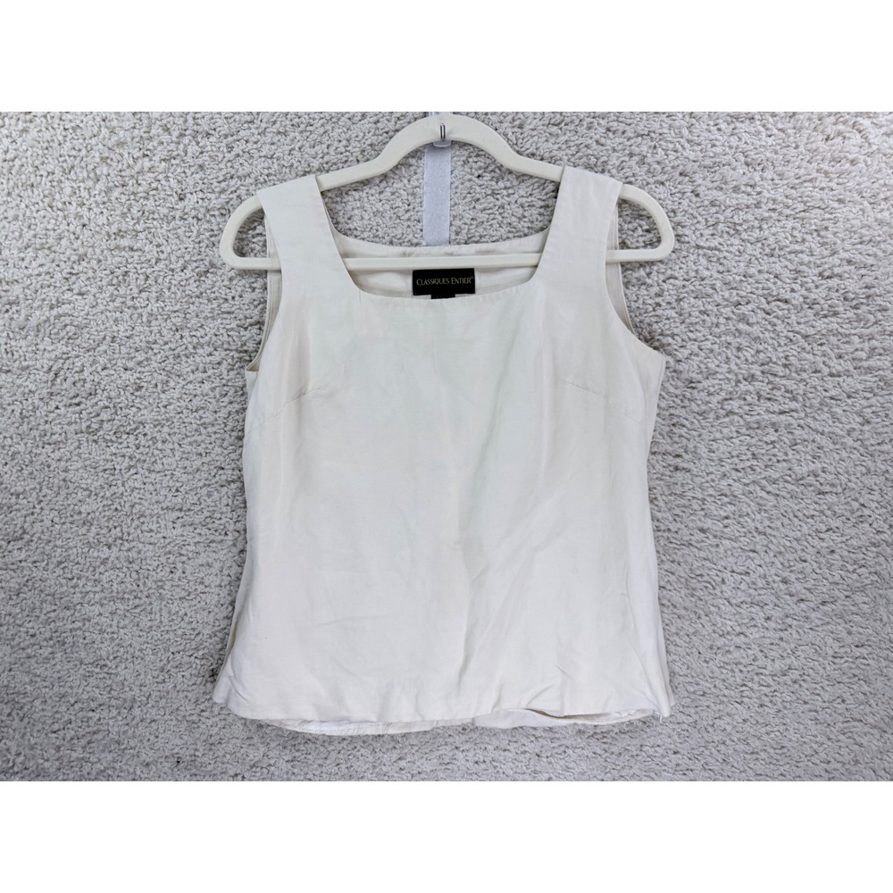 Classiques Entier Shell Top Women Size 4 Cream Silk Linen Blend Side Zip Blouse